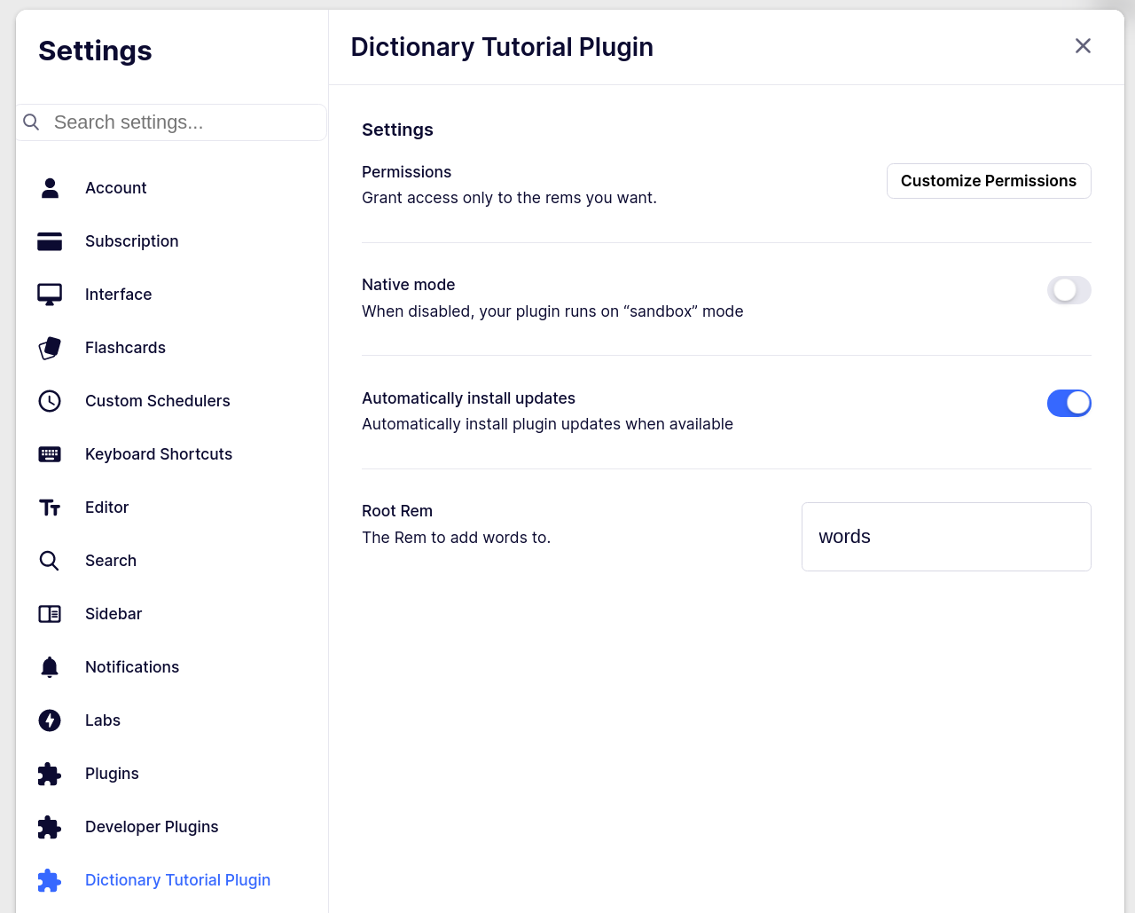 Plugin Settings UI